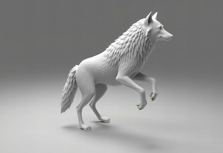 Foto imagem modelagem de um lobo da neve de pé em suas patas traseiras