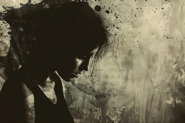 Imagem monocromática capturando uma mulher em contemplação simbolizando lutas de saúde mental