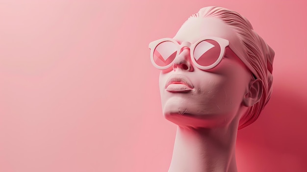 Imagem monocromática rosa elegante de uma mulher com óculos em forma de coração Perfeita para moda moderna e conceitos de design Retrato de chave alta AI