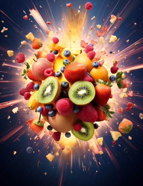 Foto imagem oficial de um cacho de frutas no ar