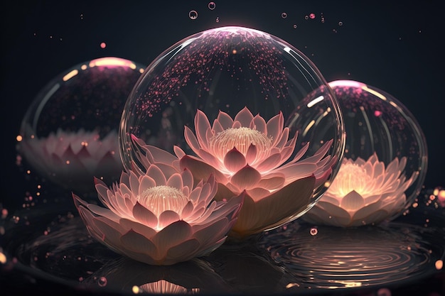 Imagem onírica de flor de lótus de brilho claro ou lírio d'água com rosa transparente