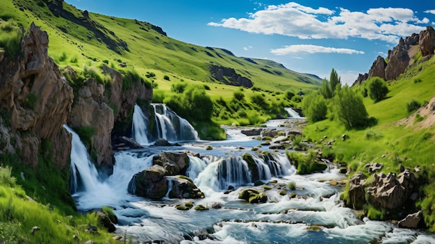 Imagem panorâmica da cachoeira de Tortum Uzundere