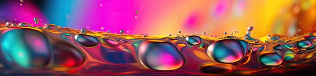 Imagem panorâmica de gotas de óleo coloridas transparentes fechadas Abstrato base IA generativa