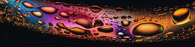 Imagem panorâmica de gotas de óleo coloridas transparentes fechadas Abstrato base IA generativa