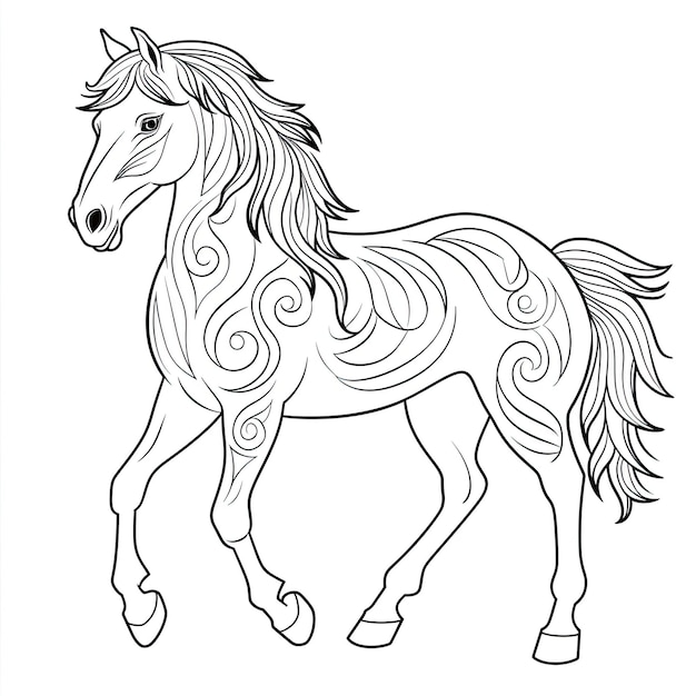 Imagem para colorir em preto e branco de um cavalo
