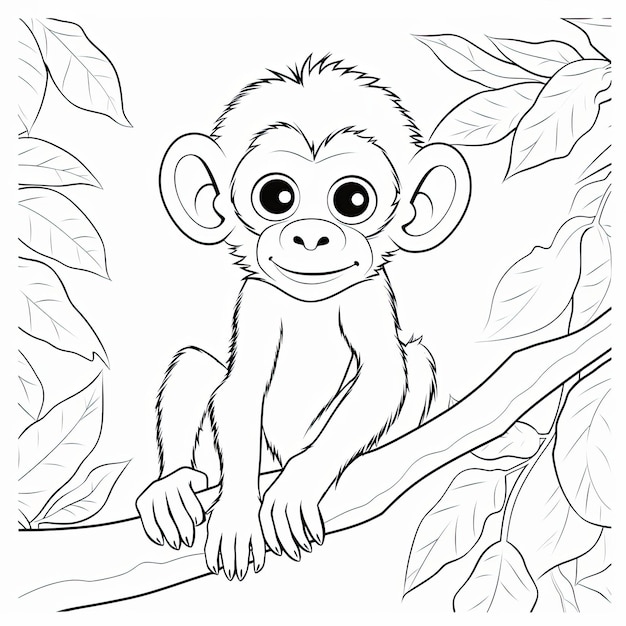 Imagem para colorir em preto e branco de um macaco