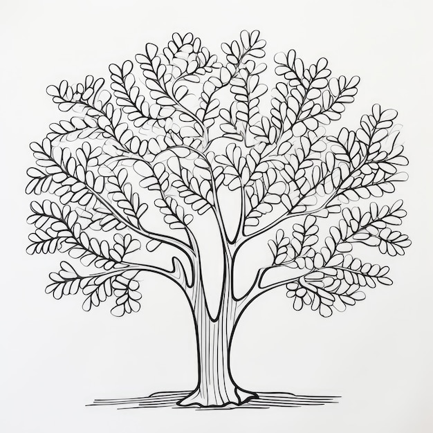 Imagem para colorir em preto e branco de uma acácia