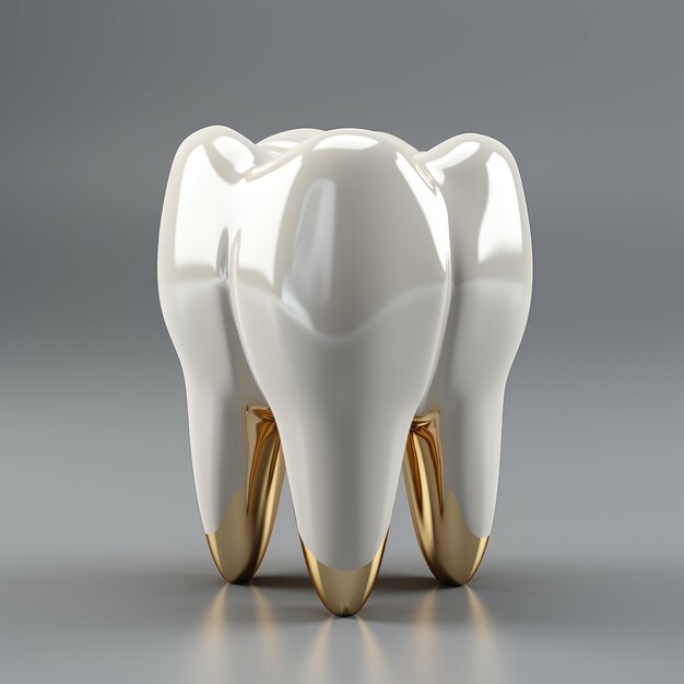 Imagem para publicidade Dente dourado único fundo branco sólido textura fosca reflexão reduzida