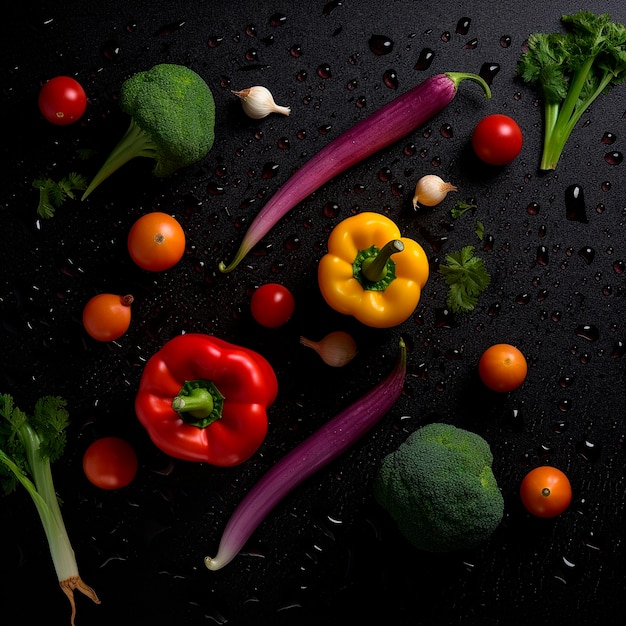 Imagem profissional de legumes frescos em uma mesa preta