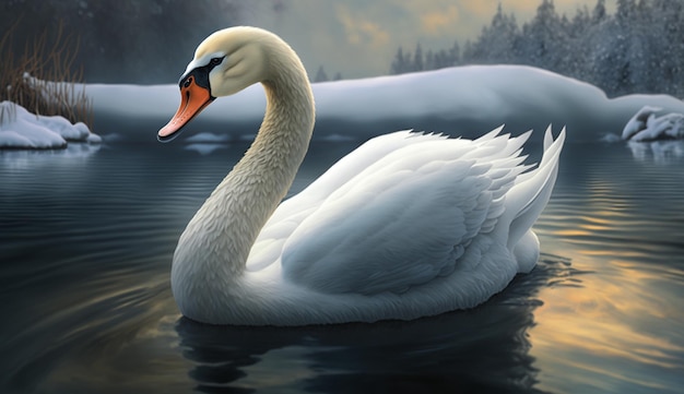 Imagem realista de contorno de cor natural de cisne Arte gerada por Ai