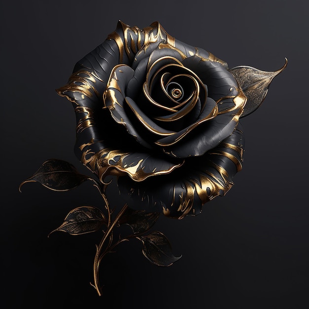 imagem realista de rosa negra com dourado