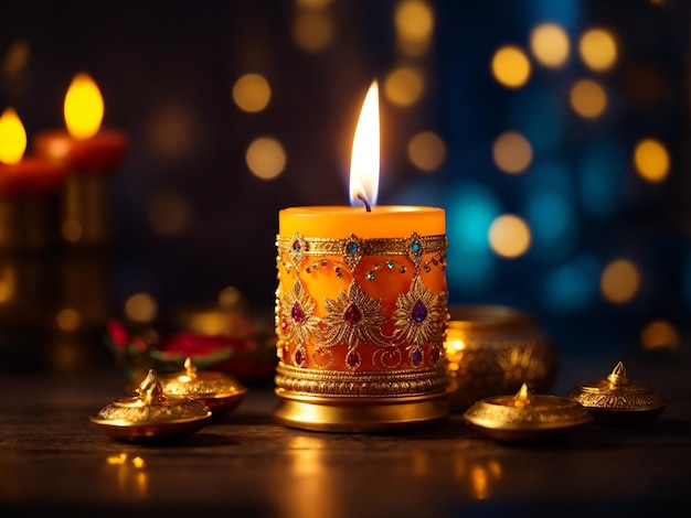 Imagem realista de vela dourada para Diwali