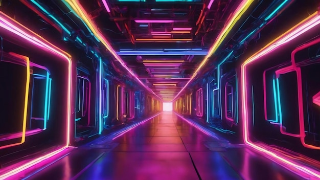 Imagem renderizada em 3D de túnel digital de néon