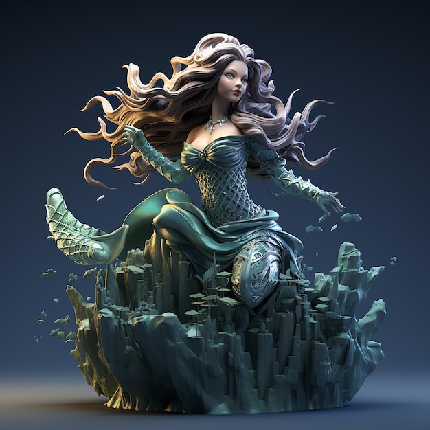 Foto imagem renderizada em 3d de uma bela sereia de um videogame