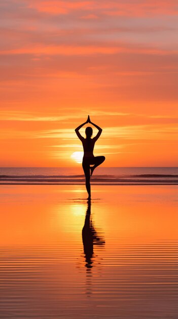 Foto imagem serene sunrise yoga beach capturando essência de fitness e bem-estar