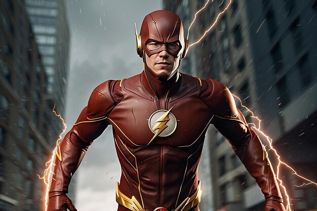 Imagem super alta detalhada e realista do flash correndo e jogando relâmpagos