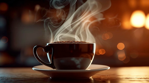 Imagem tentadora de café quente com vapor subindo