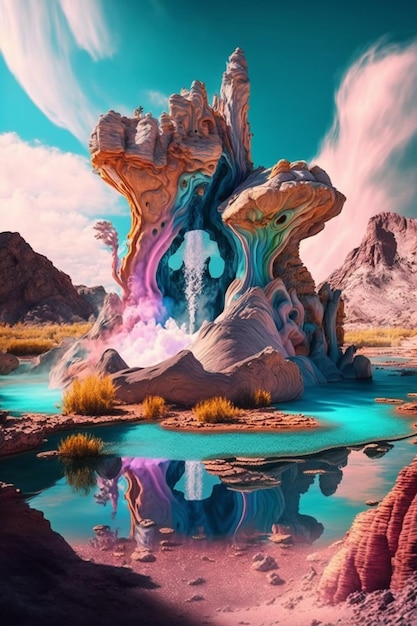 Imagem tirada da tela do computador mostrando ai generativa de formação rochosa pintada colorida
