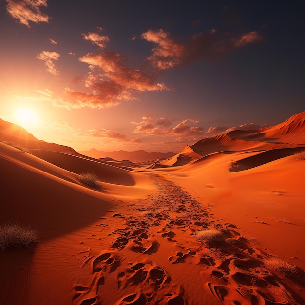 imagem ultra realista do deserto do Namibe com camelos