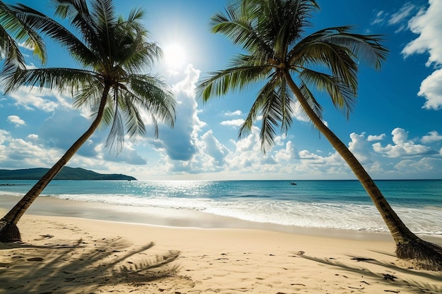 Imagem vertical de uma bela praia com palmeiras
