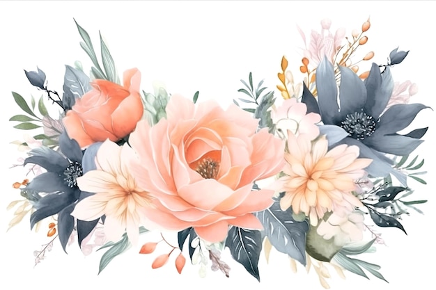 Imagem vetorial bonita com rosas e suculentas de aquarela