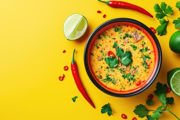 Imagem vibrante em estilo pop art de comida picante com sopa tailandesa