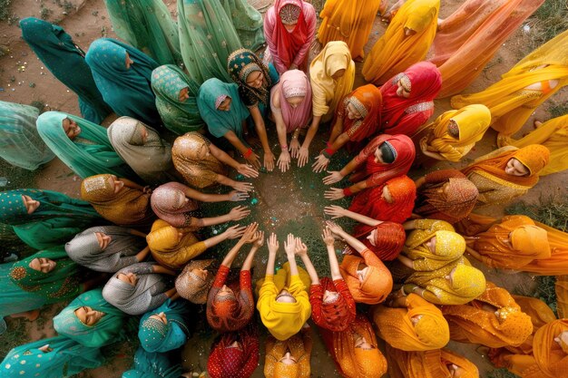 Imagem vibrante mostrando diversas culturas celebrando juntos em um festival global de unidade