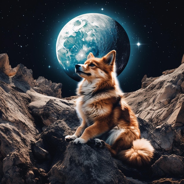 Imagen 2D de perro en la luna.