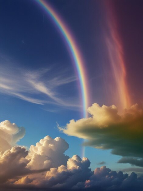 Imagen en 3D de un arco iris en el fondo del gradiente del cielo