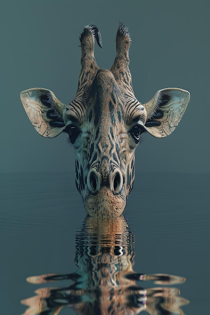 Imagen 3D de la cabeza de una jirafa bajo el agua en la ilustración acuática