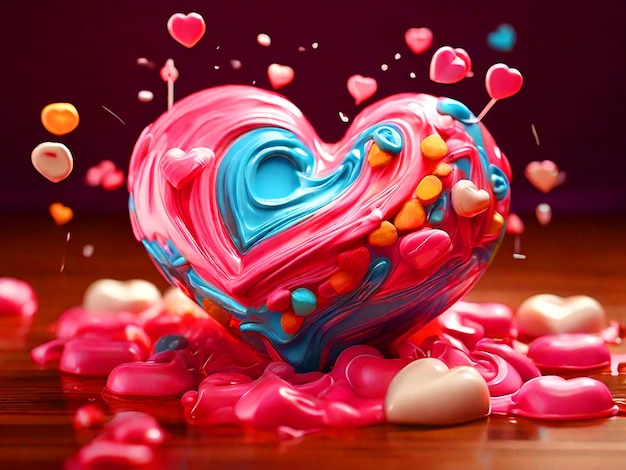 Foto imagen en 3d de caramelos en forma de corazón sólo con mensajes adorables dispuestos sobre un telón de fondo