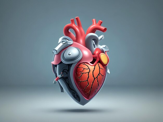 Imagen en 3D del corazón anatómico con engranajes pop
