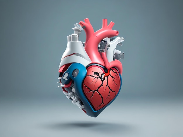 Imagen en 3D del corazón anatómico con engranajes pop
