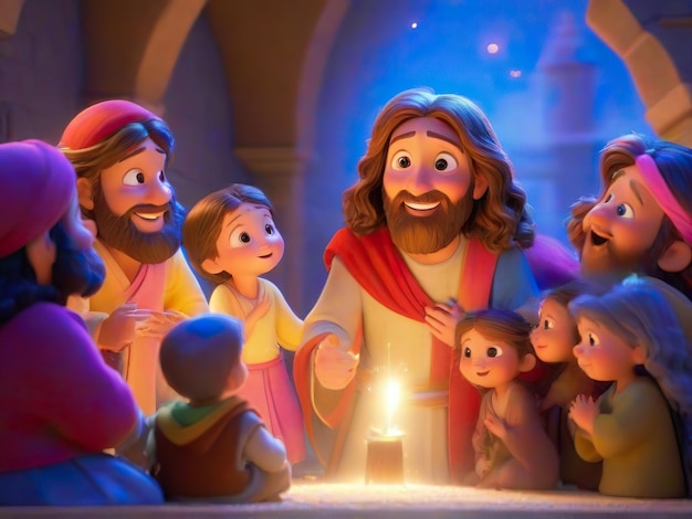 Foto imagen 3d emocionante de jesús enseñando colores brillantes y vívidos