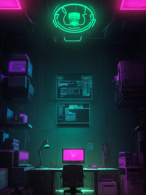 Imagen en 3D de la habitación del ciberpunk