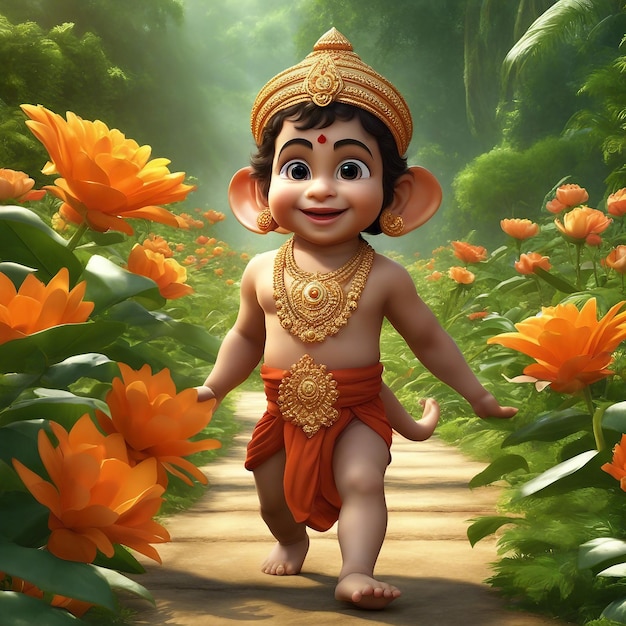 Imagen en 3D de la infancia de Hanuman Ji