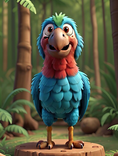 Foto imagen en 3d de un lindo guacamayo azul en un bosque