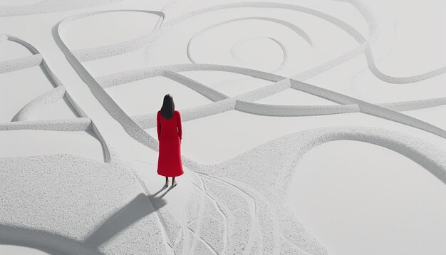 Imagen en 3D mínima de una mujer de pie en una encrucijada
