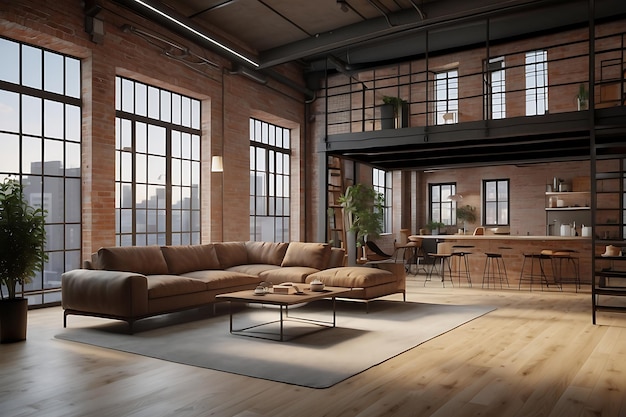 Imagen 3D de un moderno apartamento tipo loft urbano