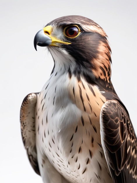 Foto imagen en 3d de un pájaro halcón sobre un fondo blanco