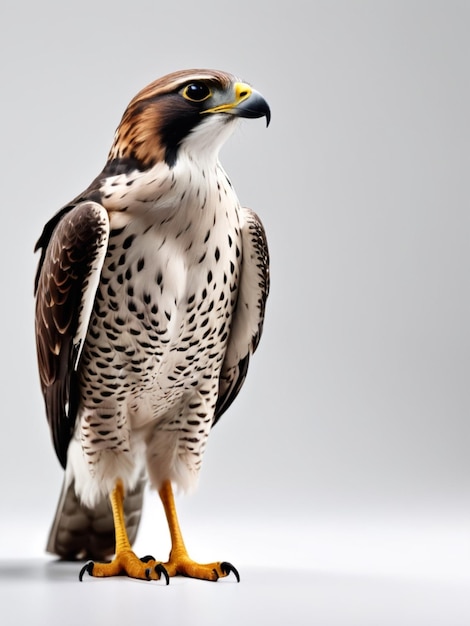 Foto imagen en 3d de un pájaro halcón sobre un fondo blanco