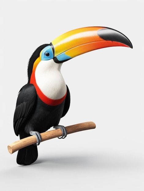 Foto imagen en 3d de un pájaro toucan sobre un fondo blanco