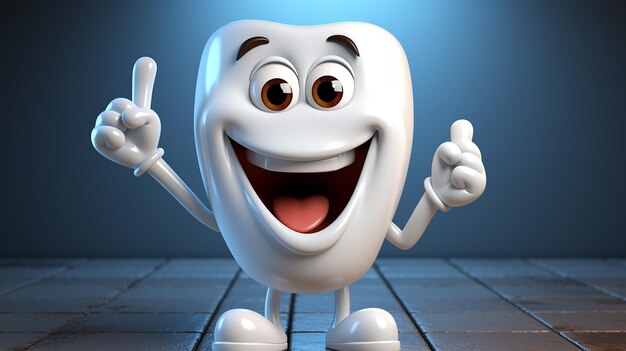 Foto imagen en 3d de un personaje de dibujos animados de dientes blancos felices