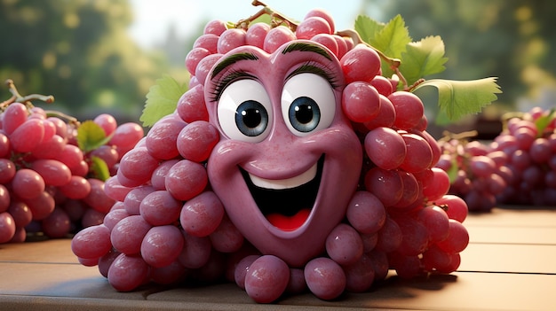 una imagen 3D de un racimo de uvas púrpura imagen de dibujos animados