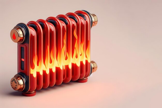 Foto imagen 3d de radiador de calefacción calentado lugar para el texto