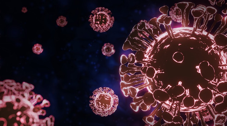 Foto imagen en 3d de un virus sobre fondo negro