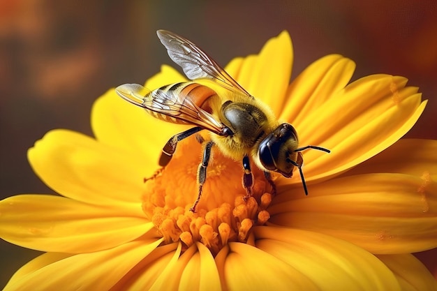 Imagen de una abeja chupando néctar de una flor Insecto Ilustración IA generativa