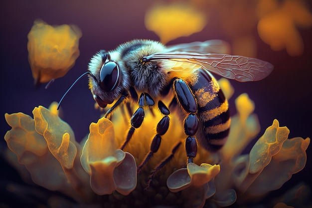 Imagen de un abejorro chupando néctar de una flor Ilustración de insectos IA generativa