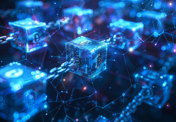 Foto una imagen abstracta de una cadena de bloques digital con bloques interconectados que simbolizan transacciones seguras en la tecnología empresarial moderna