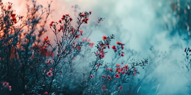 Una imagen abstracta de cerca de la flor de color rojo y la planta que crece aigx